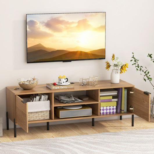 2-Door TV Stand with Charging Station and Open Shelves for TVs up to 65 Inches-Natural