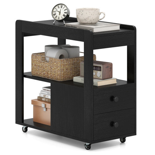 2-Drawer Sofa Side Table with Shelves for Living Room-Black