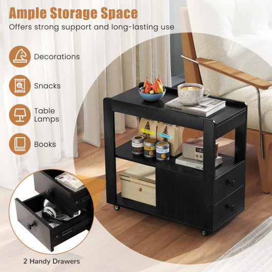 2-Drawer Sofa Side Table with Shelves for Living Room-Black