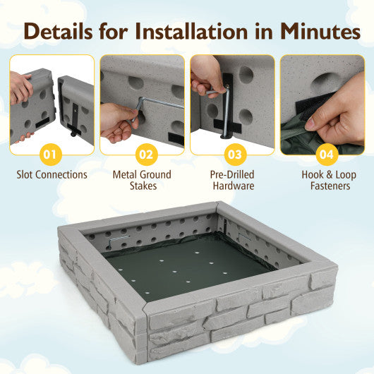 2-In-1 HDPE Kids Sandbox with Cover and Bottom Liner-Gray