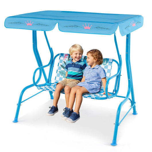2-Seater Kids Patio Swing with Metal Stand and Adjustable Canopy-Navy