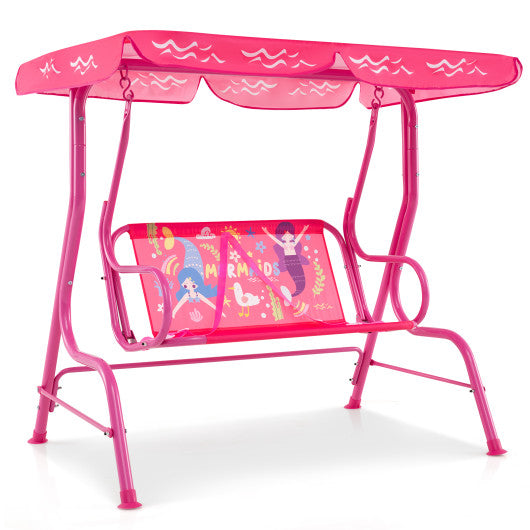 2-Seater Kids Patio Swing with Metal Stand and Adjustable Canopy-Pink