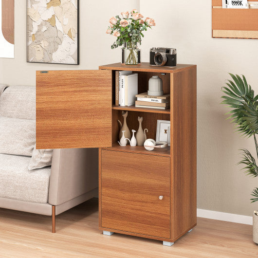 2-Tier Modern Style Nightstand with Drawer and Open Shelf-Walnut