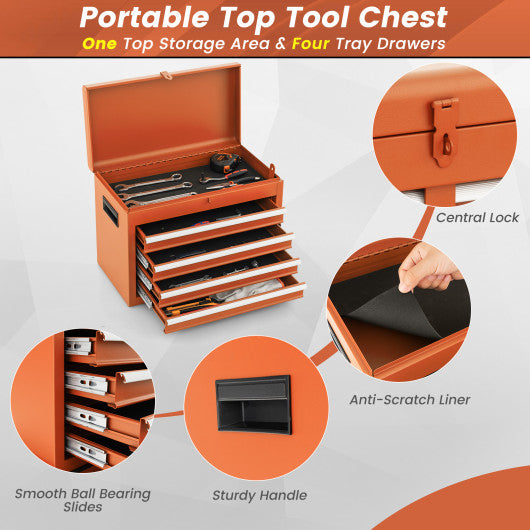 2-in-1 Rolling Tool Chest with 5 Sliding Lockable Drawers-Orange