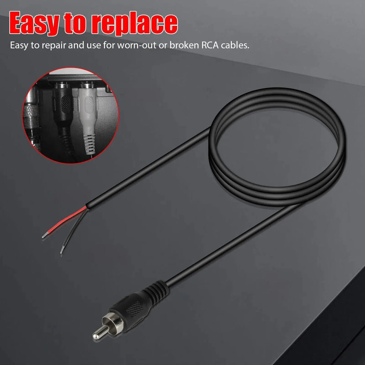 2-Pack 10 FT RCA Male Plug to Bare Wire Audio Speaker Subwoofer HDTV Cable Cord