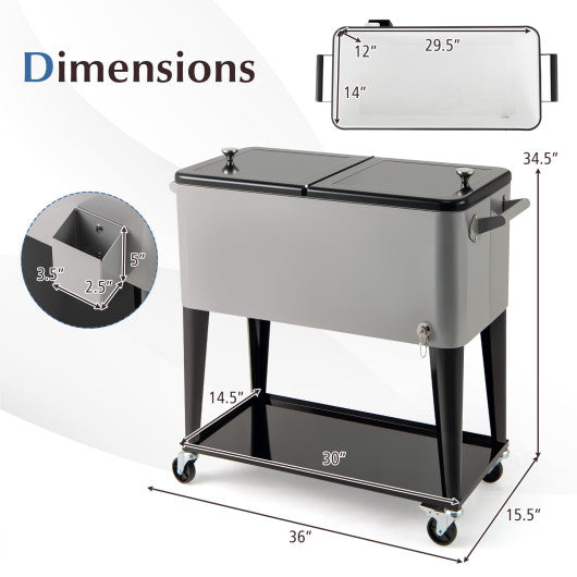 Portable Patio Cooler with Bottom Storage Shelf and Bottle Opener-Gray