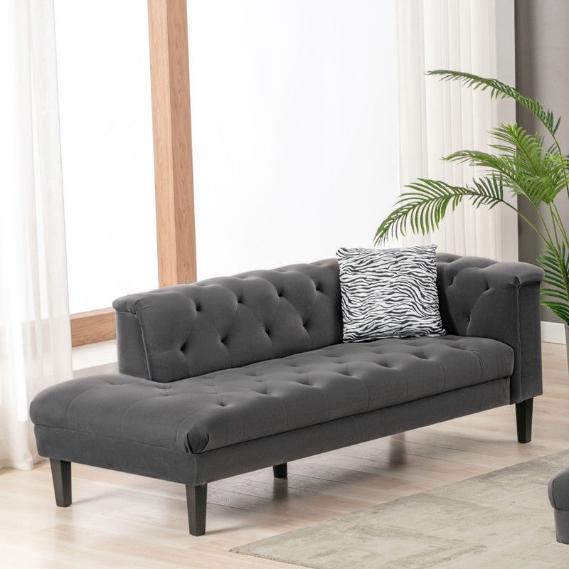 Mary - Velvet Tufted Chaise With 1 Accent Pillow - Dark Gray by Couch.com