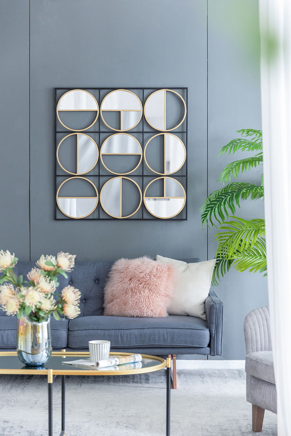 Eclectic Styling Metal Beaded Wall Mirror With Contemporary Design For Bedroom, Liveroom & Entryway by Couch.com