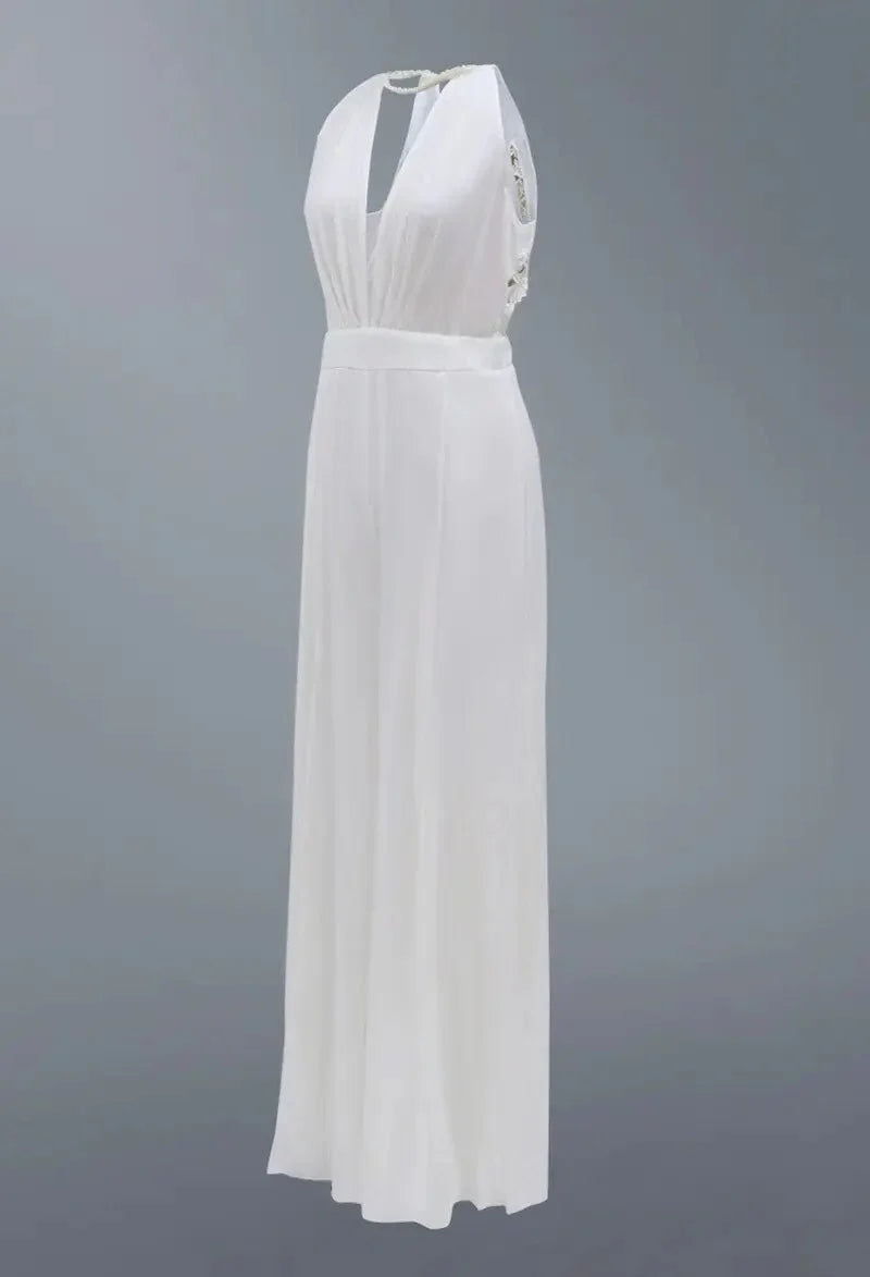 2022 New Luxury Women's Sexy Deep V Halter Jumpsuit