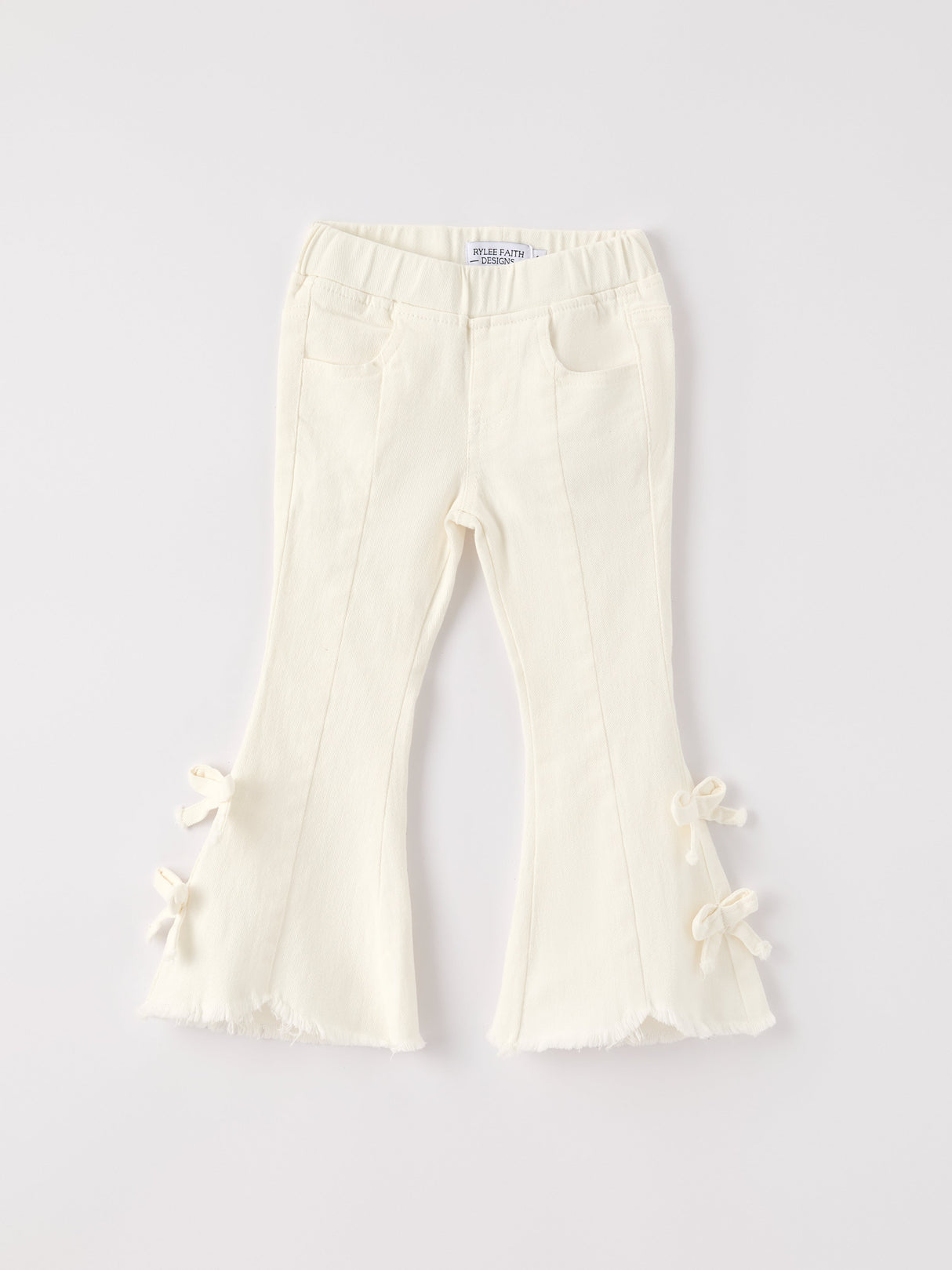 Charming White Denim Pants with Cute Bows