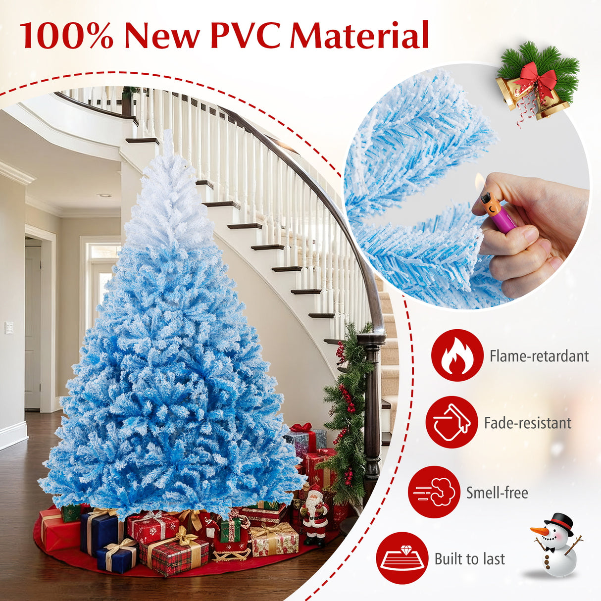 2025 New Artificial Christmas Tree with 456 Branch Tips and Folding Metal Stand-7FT