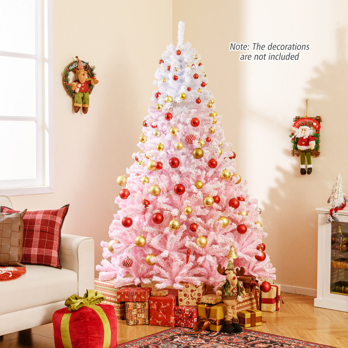 2025 New Artificial Christmas Tree with Folding Metal Stand and 456 Branch Tips-7FT