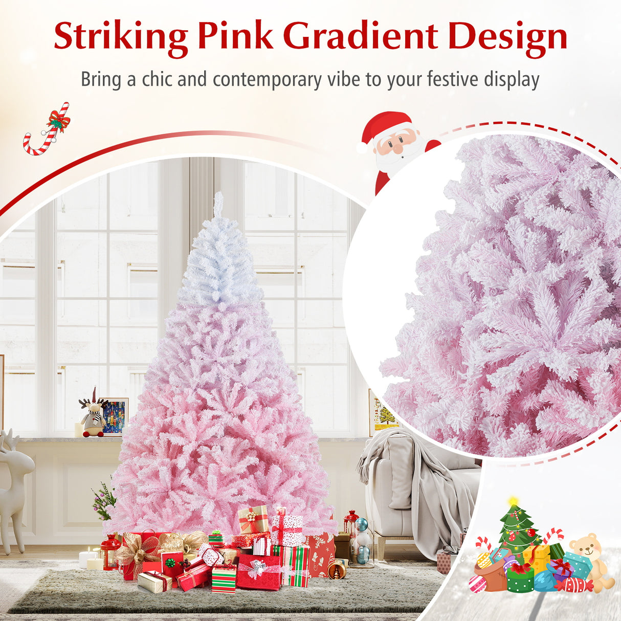 2025 New Artificial Christmas Tree with Folding Metal Stand and 456 Branch Tips-7FT