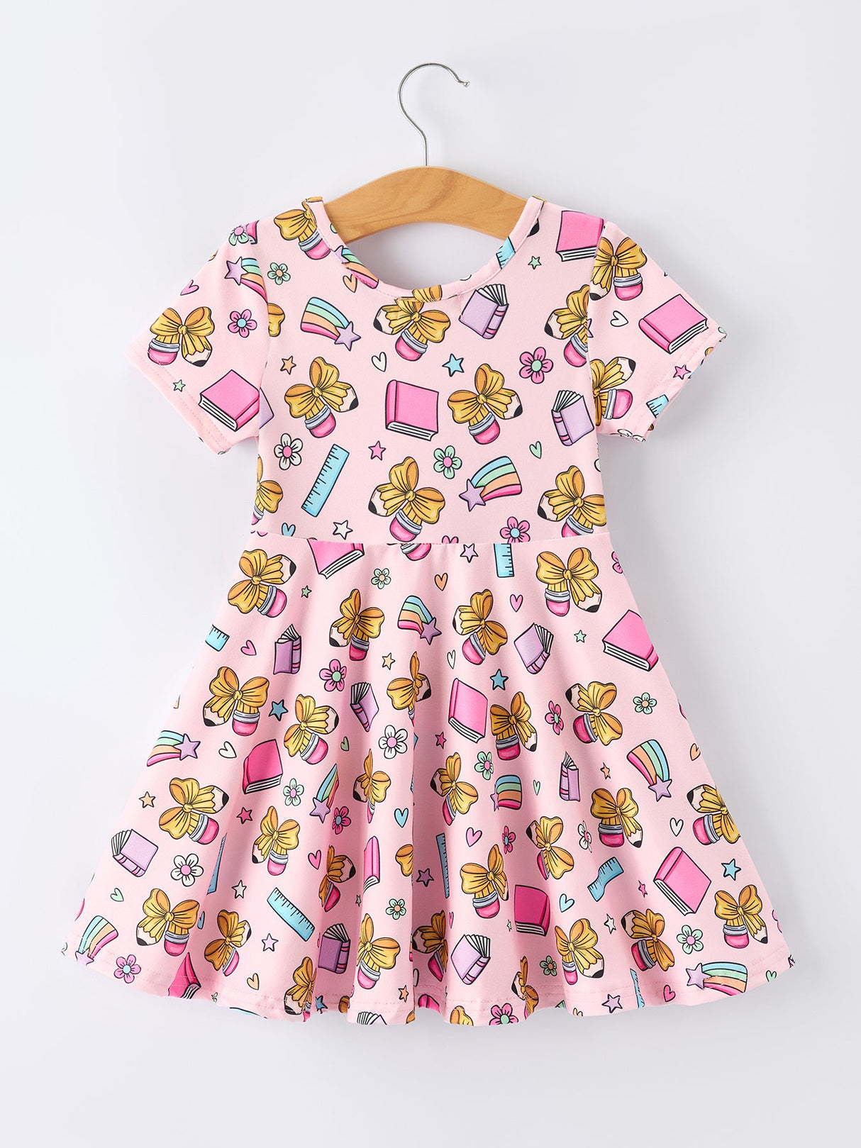 Back to School Print Girls Dress Short Sleeve