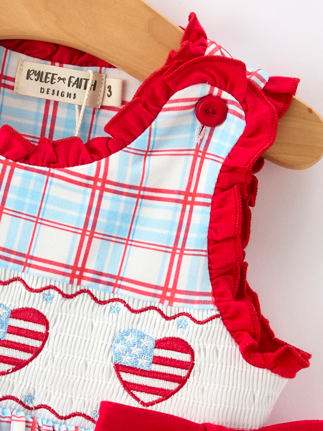 4th of July Plaid Flag Heart Girl Dress With Bow