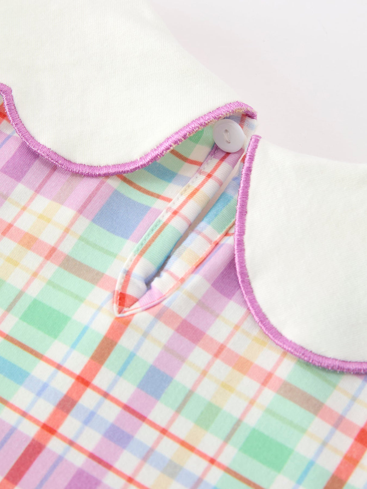 Back To School Plaid Crayon Embroidery Girls Dress Bow Puff Sleeve