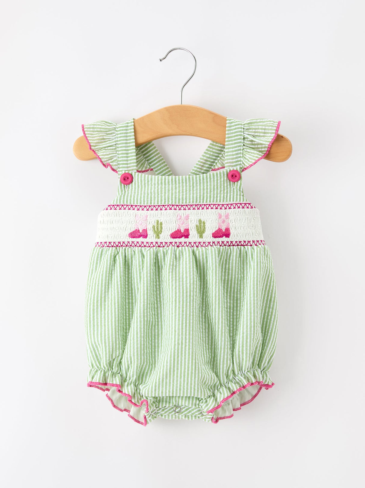 Western Boots Cactus Girls Romper Stripe Ruffle Strap