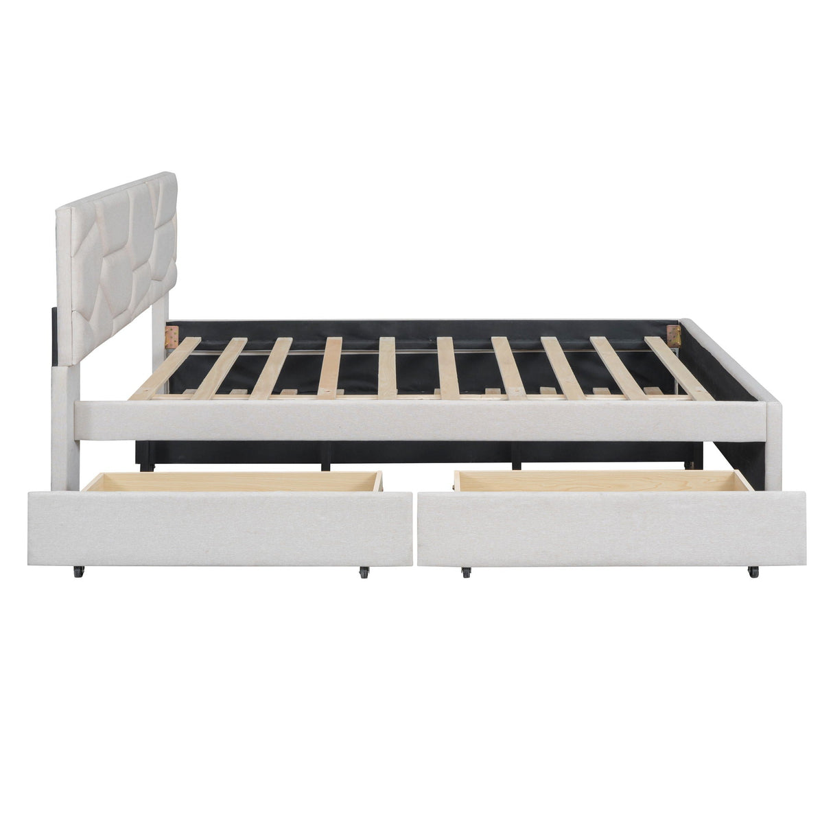 Upholstered Platform Bed With Brick Pattern Headboard And Twin Long Size Trundle by Couch.com