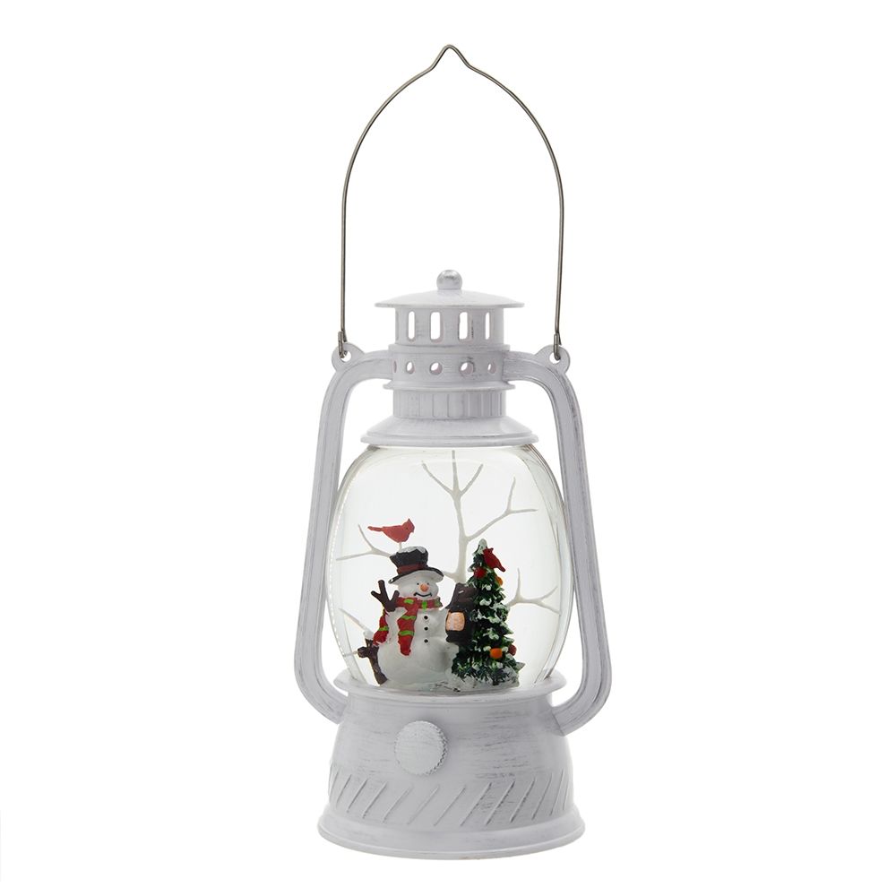 Christmas Plastic / Resin Lantern With Snowman & Tree LED / Water Spinning / 6 Hours Timer, 3*AA Batteries Required - White / Multi by Couch.com