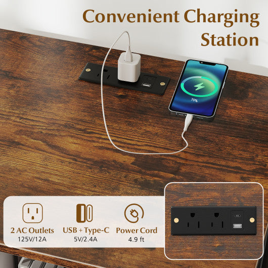 3-Tier Record Player Stand with Charging Station and Adjustable Shelf-Coffee