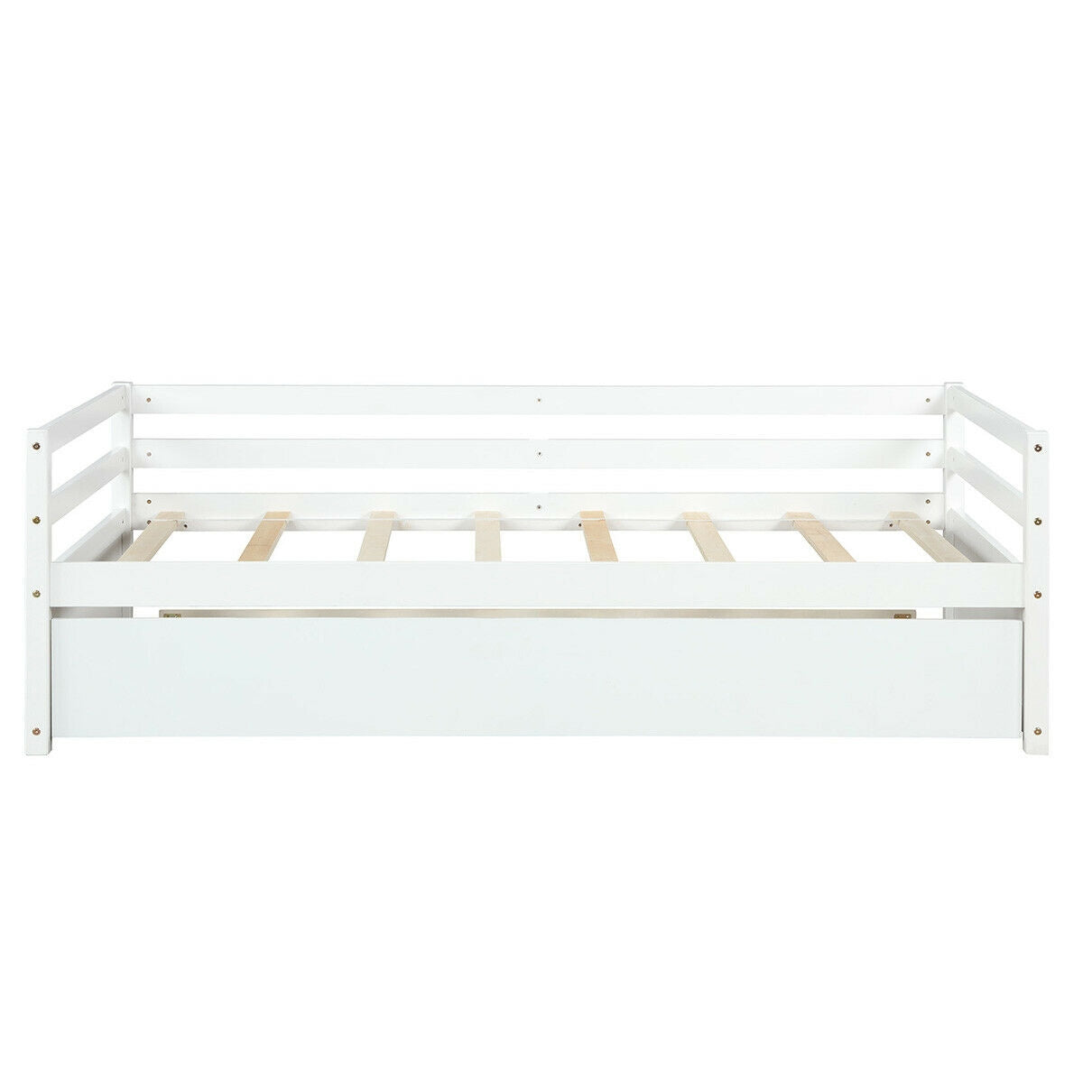 Twin Size Wooden Slat Trundle Platform-White