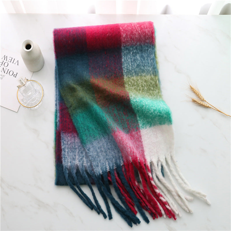 New Luxury Winter Soft Head Wraps Plaid Scarf Shawls Cashmere Warm Cashmere Scarves Rainbow For Women