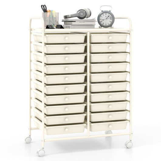 20 Drawers Rolling Storage Cart Studio Organizer-Beige