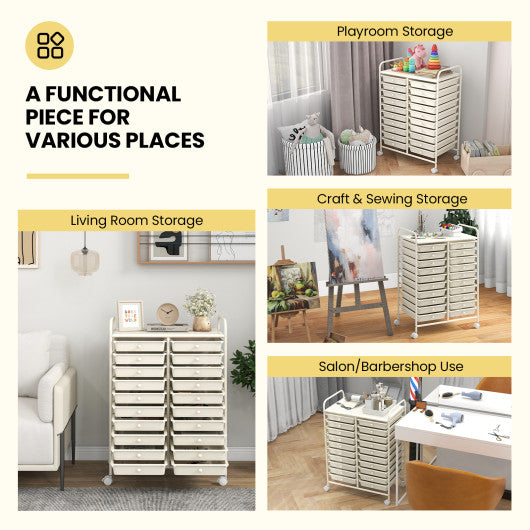 20 Drawers Rolling Storage Cart Studio Organizer-Beige