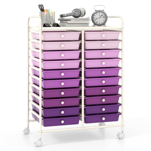 20 Drawers Rolling Storage Cart Studio Organizer-Purple