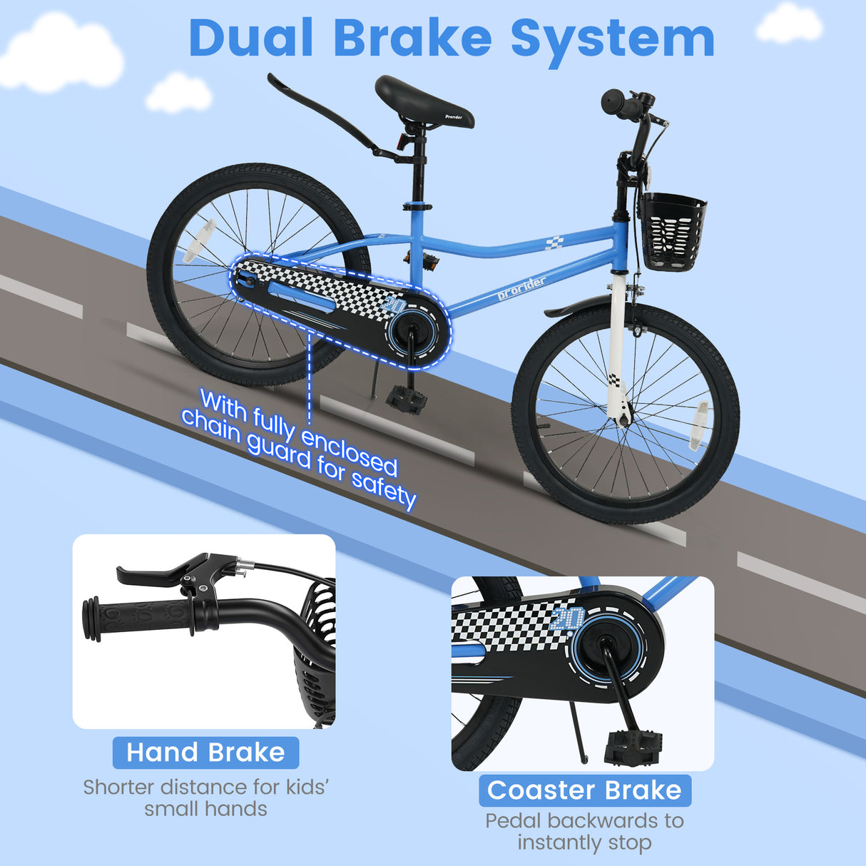 20 Inch Kids Bike Adjustable with Kickstand and Storage Basket for Aged 8+ Years-Navy