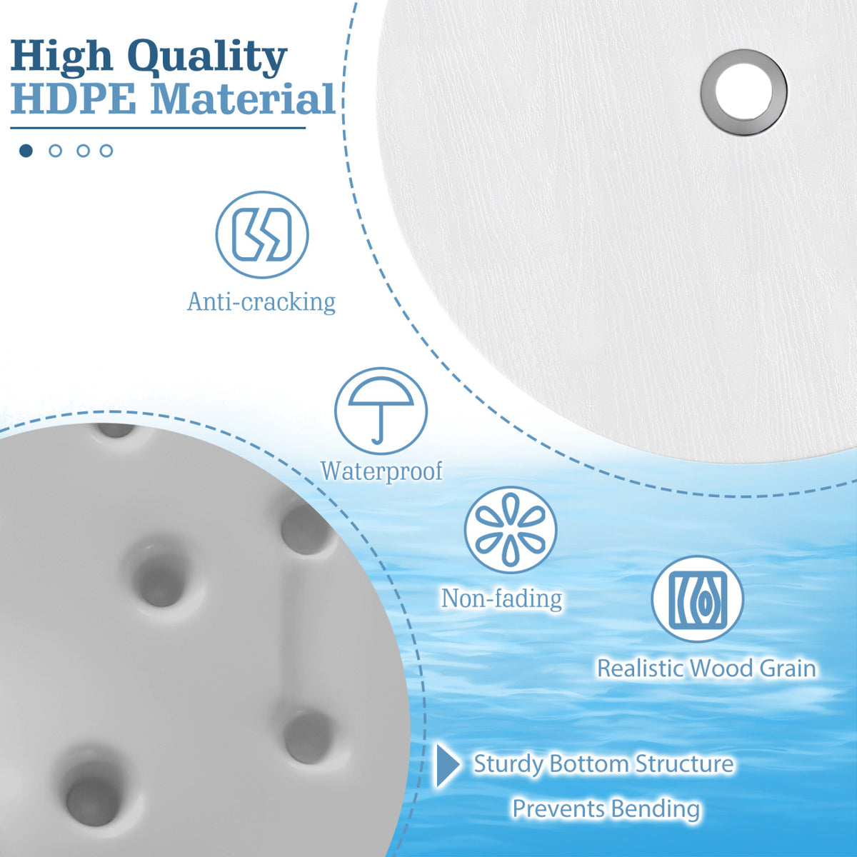 20 Inch Outdoor Adjustable Umbrella Table for 2 Sizes Patio Umbrella Pole-White