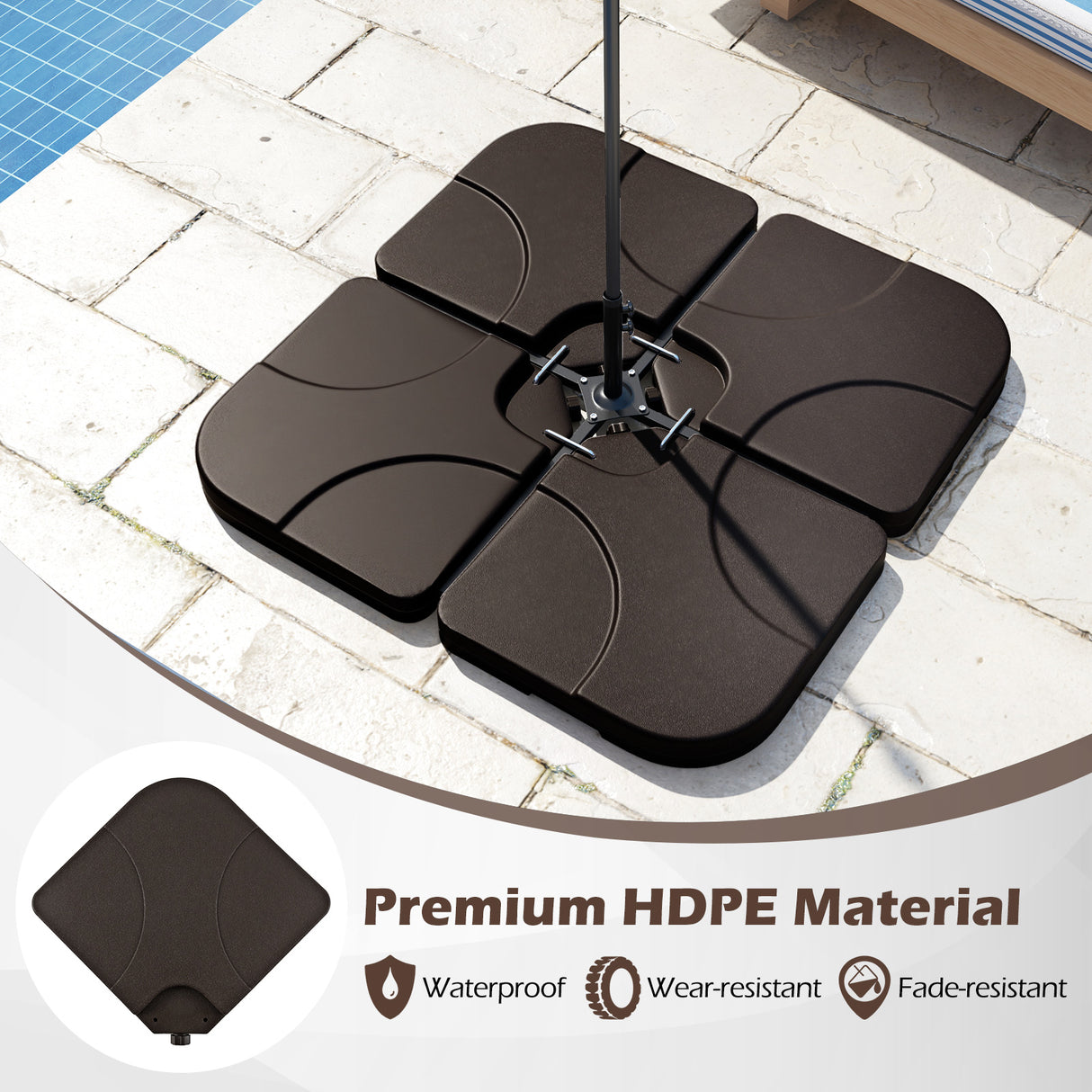20 Inch Patio Offset Water Filled Plate Umbrella Base Sand-Coffee