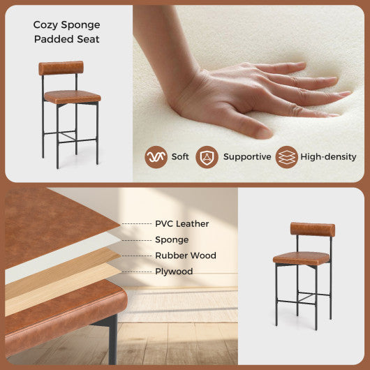 20 Inch Upholstered Bar Stools Set of 2 Counter Height Bar Chairs with Backrest-Brown