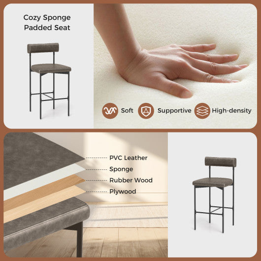 20 Inch Upholstered Bar Stools Set of 2 Counter Height Bar Chairs with Backrest-Gray