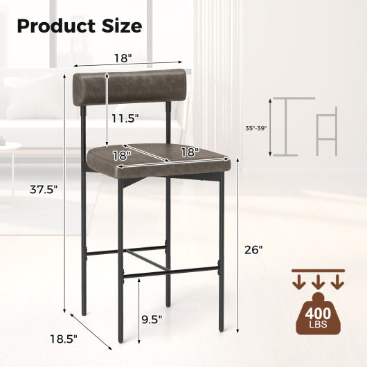 20 Inch Upholstered Bar Stools Set of 2 Counter Height Bar Chairs with Backrest-Gray