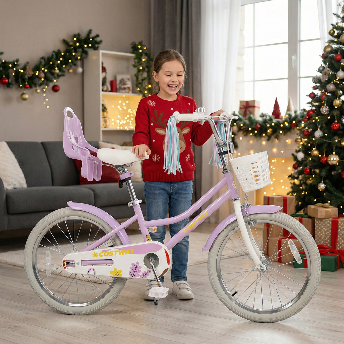 20 Inch Girls Bike Kids Bicycle with Doll Seat and Streamers for 8+ Years Old