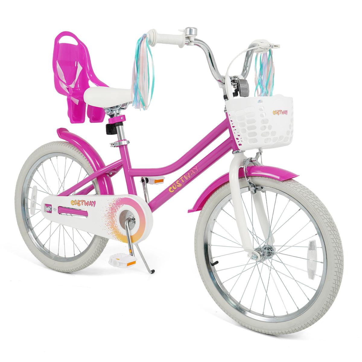 20 Inch Kids Bike with Front Basket and 2 Brake System for 8+ Years Old Rose Red