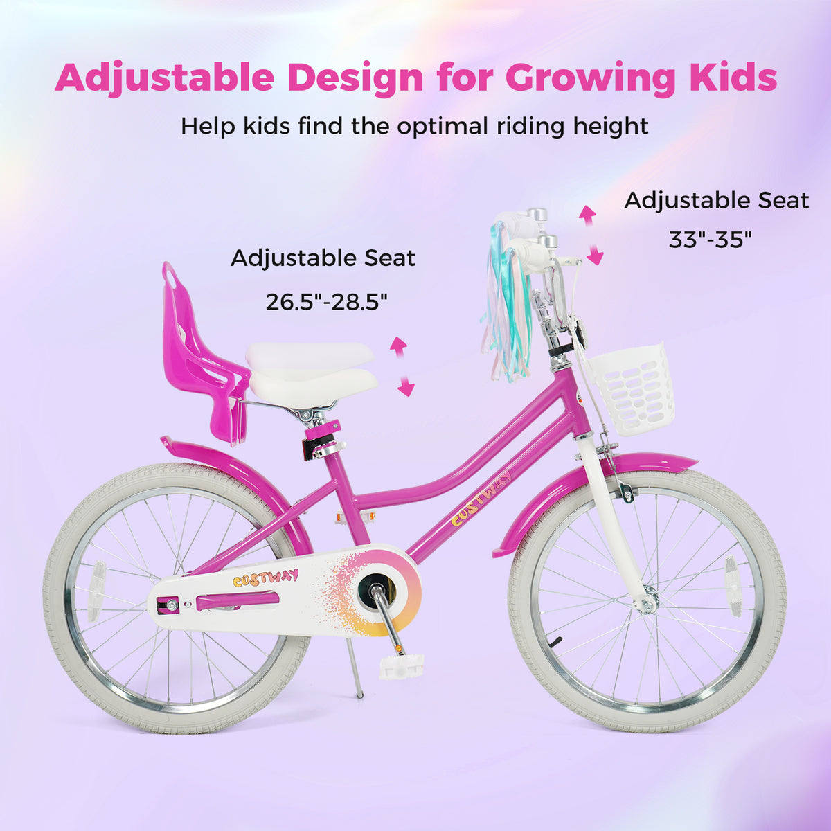20 Inch Kids Bike with Front Basket and 2 Brake System for 8+ Years Old Rose Red