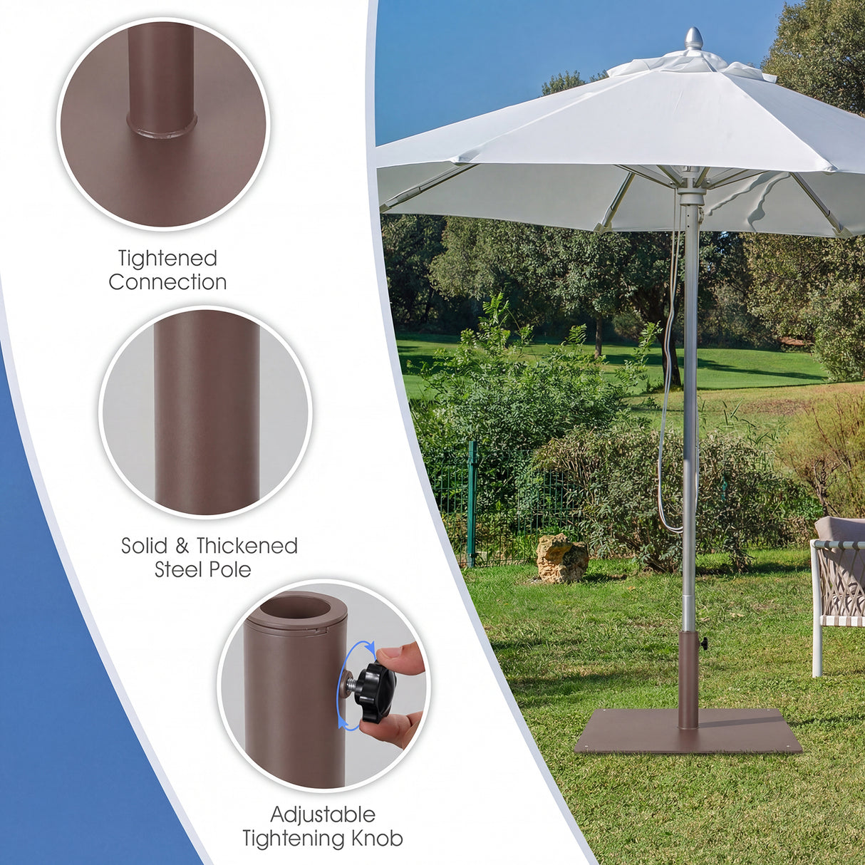 20 Inches Patio Umbrella Base Stand with 4 Adjustable Footpads-Brown