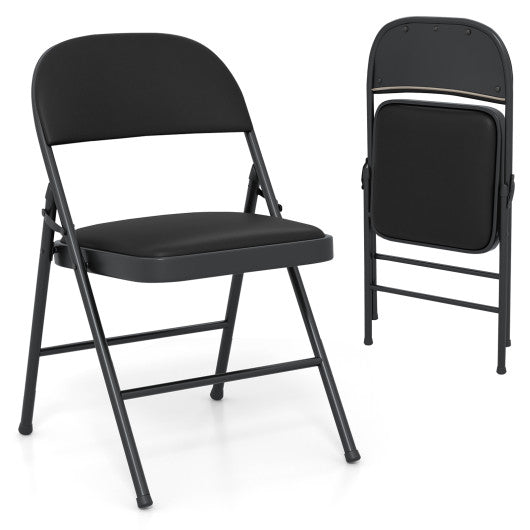2 Pack Folding Chairs with Metal Frame and PVC Leather for Indoor Outdoor-Black