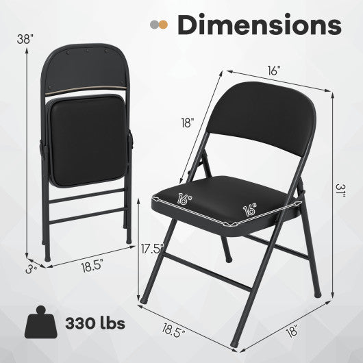 2 Pack Folding Chairs with Metal Frame and PVC Leather for Indoor Outdoor-Black