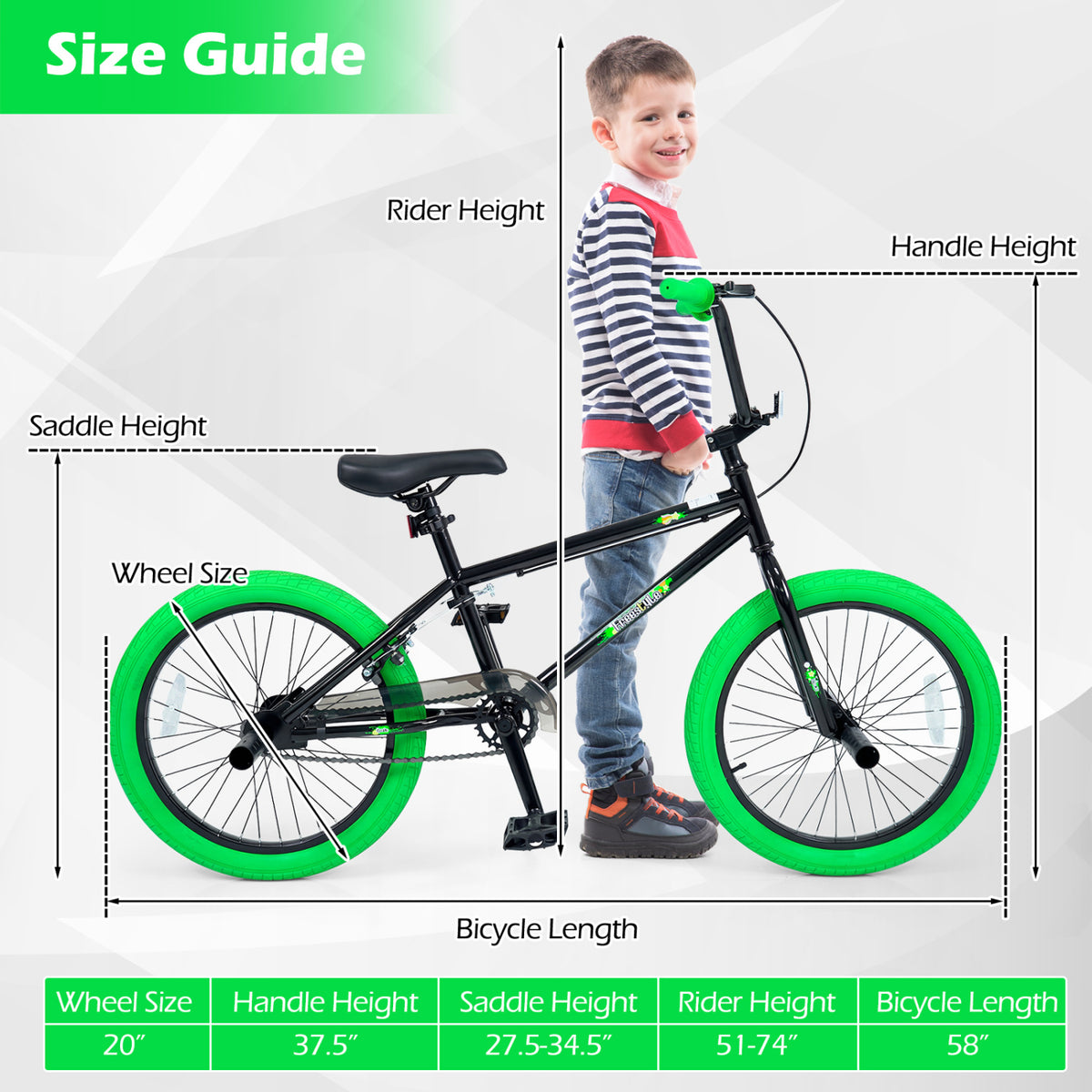 20" Trick Bicycle with 270 Degree Steering and Adjustable Seat for Kids and Teens-Green