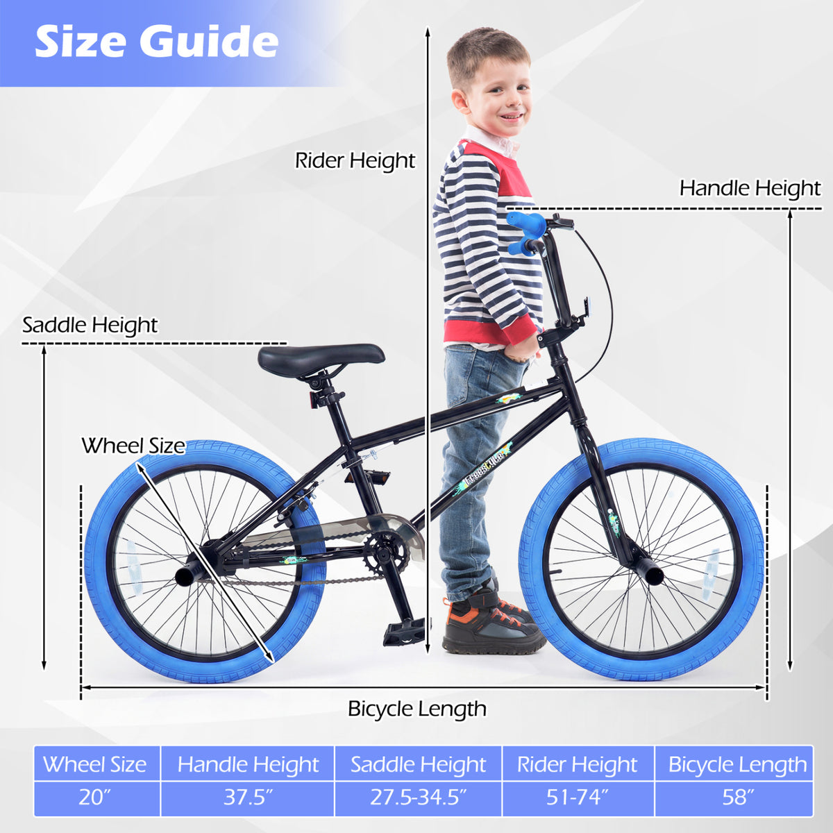 20" Trick Bicycle with 270 Degree Steering and Adjustable Seat for Kids and Teens-Navy