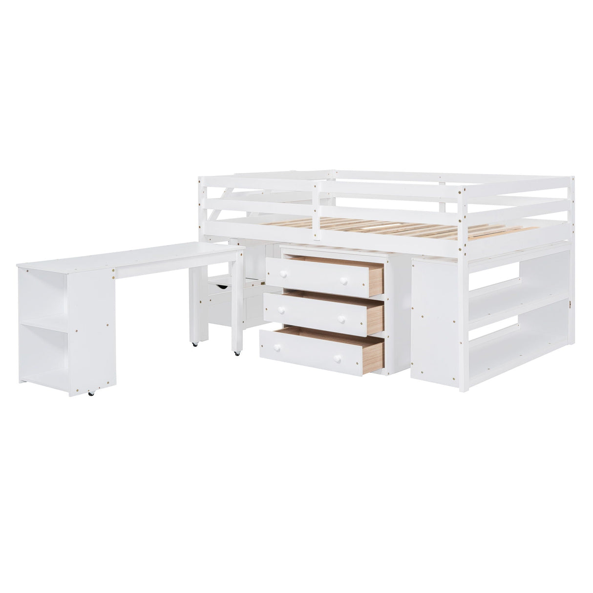 Loft Bed With Retractable Writing Desk And 3 Drawers With Storage Stairs And Shelves by Couch.com