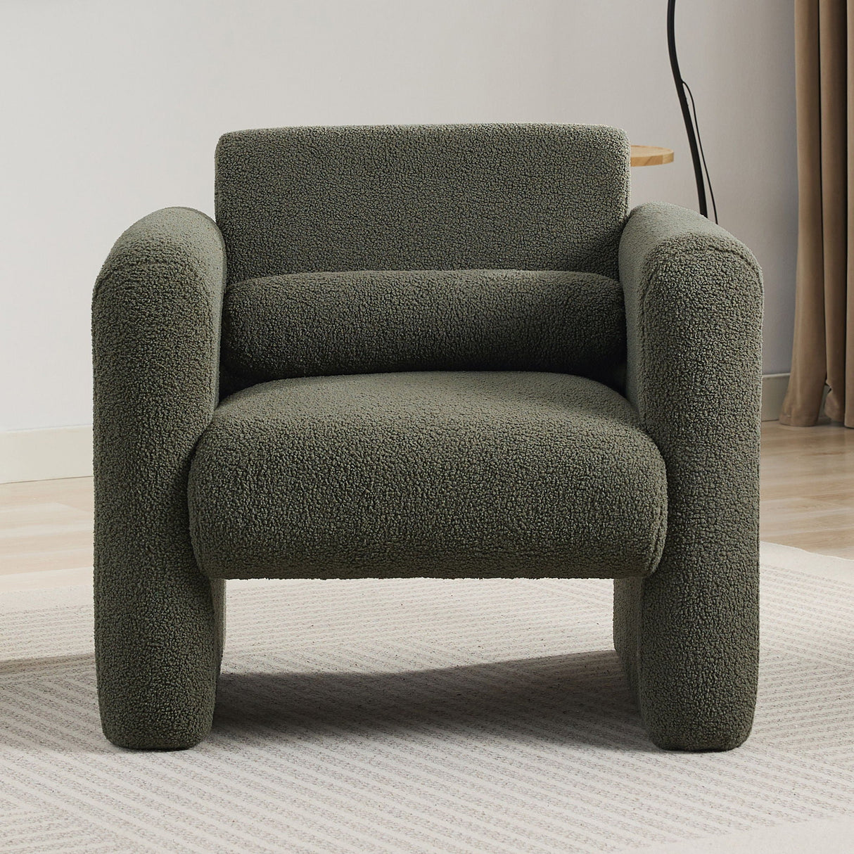 Modern Accent Chair Lambskin Sherpa Upholstered Comfy Reading Arm Chair Soft Padded Armchair With Back And Pillow For Living Room - Seaweed Green by Couch.com