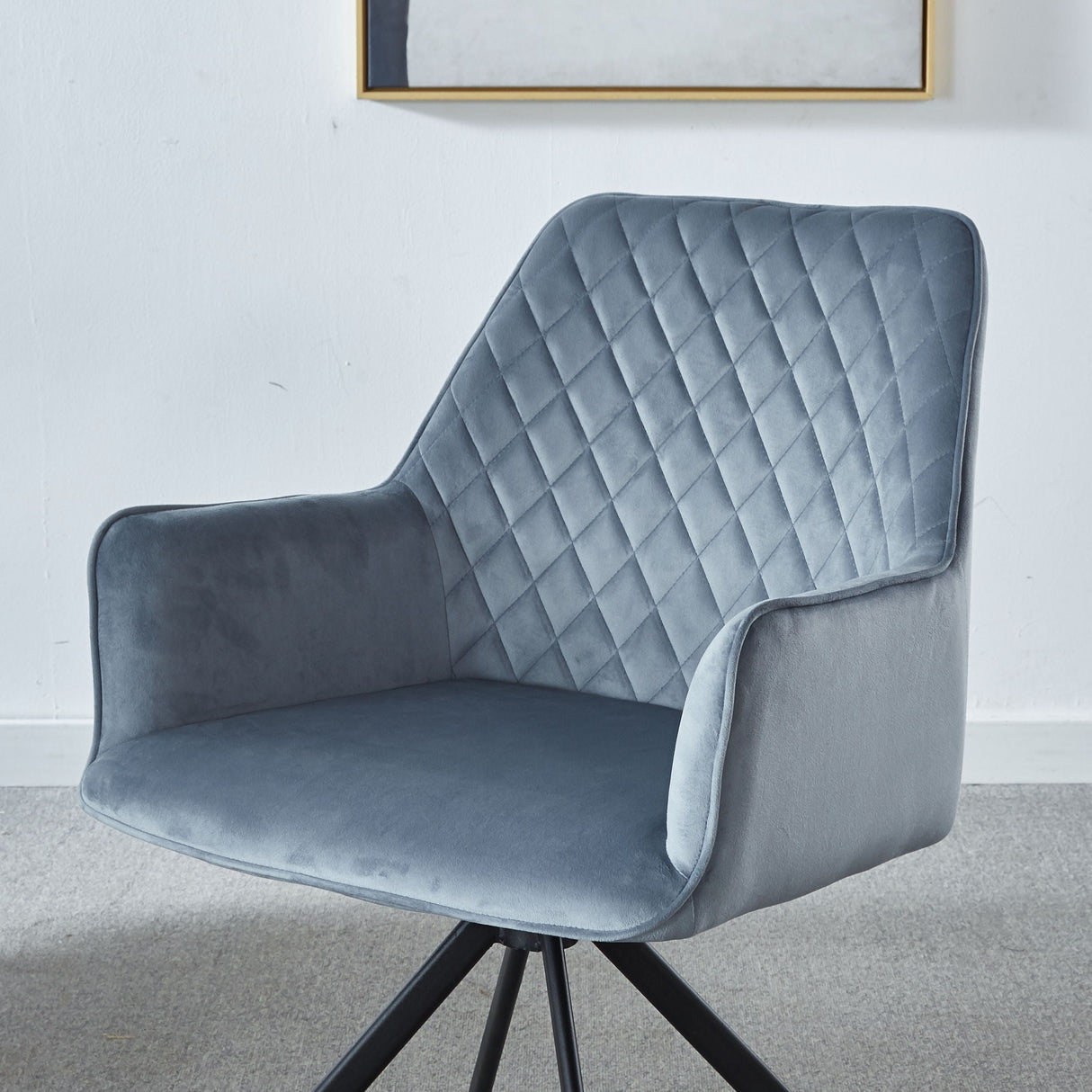 Modern Desk Chair No Wheel, Ergonomic Office Chair Home Office Upholstered Chair, Computer Chair For Bedroom, Reception Room, Living Room With Metal Legs - Blue by Couch.com