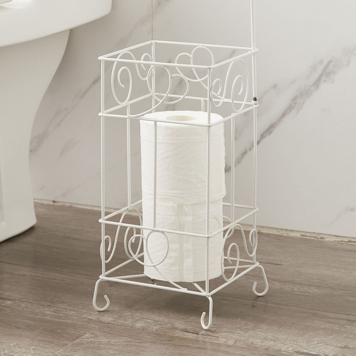 Metal Frame Toilet Paper Holder Stand, Bathroom Tissue Organizer by Couch.com