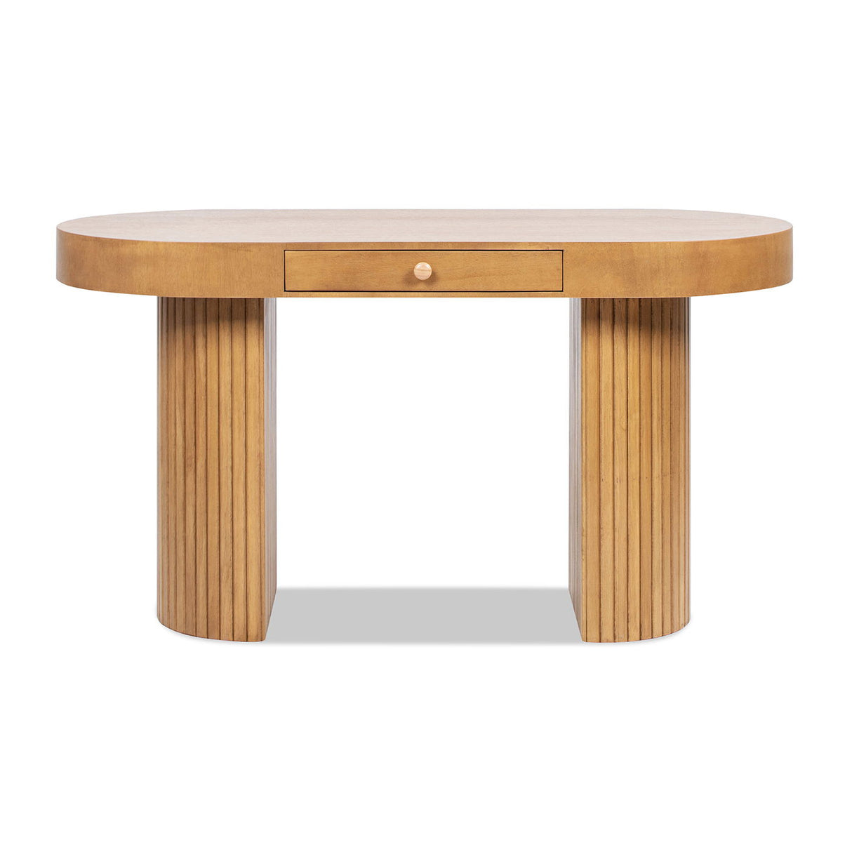 Couch.com Jesse Single Drawer Fluted Oval Console Desk Honey Brown, Durable Design, Wood Construction, Light Brown Finish by Couch.com