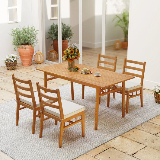 Outdoor Wooden Dining Chair Set of 4 with Padded Seat Cushions-White