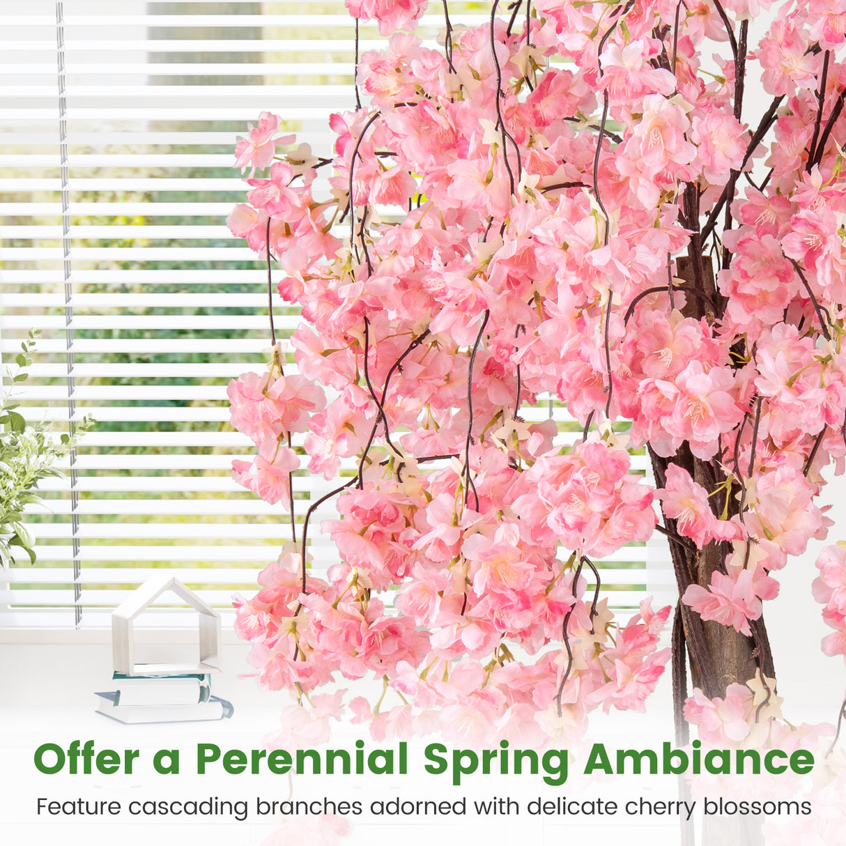 5.5 FT Tall Artificial Cherry Blossom Tree with Pink/White Flowers 2 Pack-Pink
